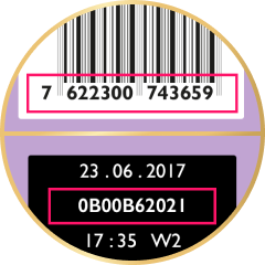 Wrapper showing a barcode and batch code