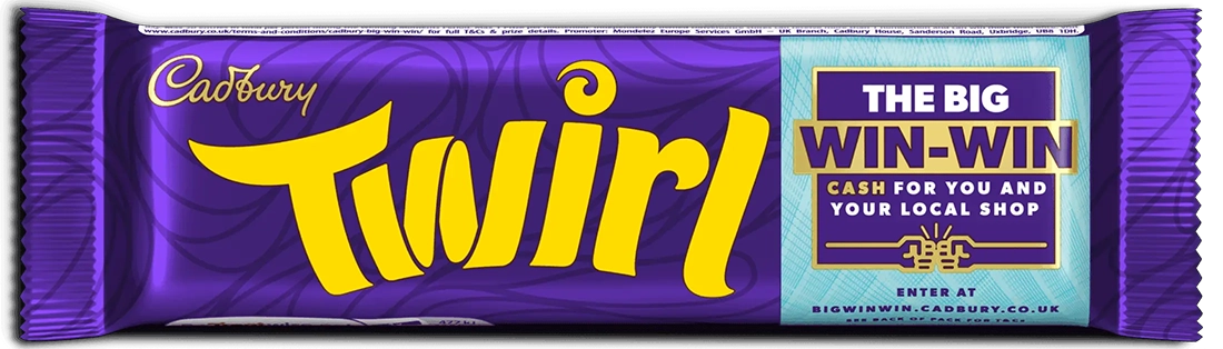 Cadbury Twirl chocolate bar with The Big Win-Win competition logo